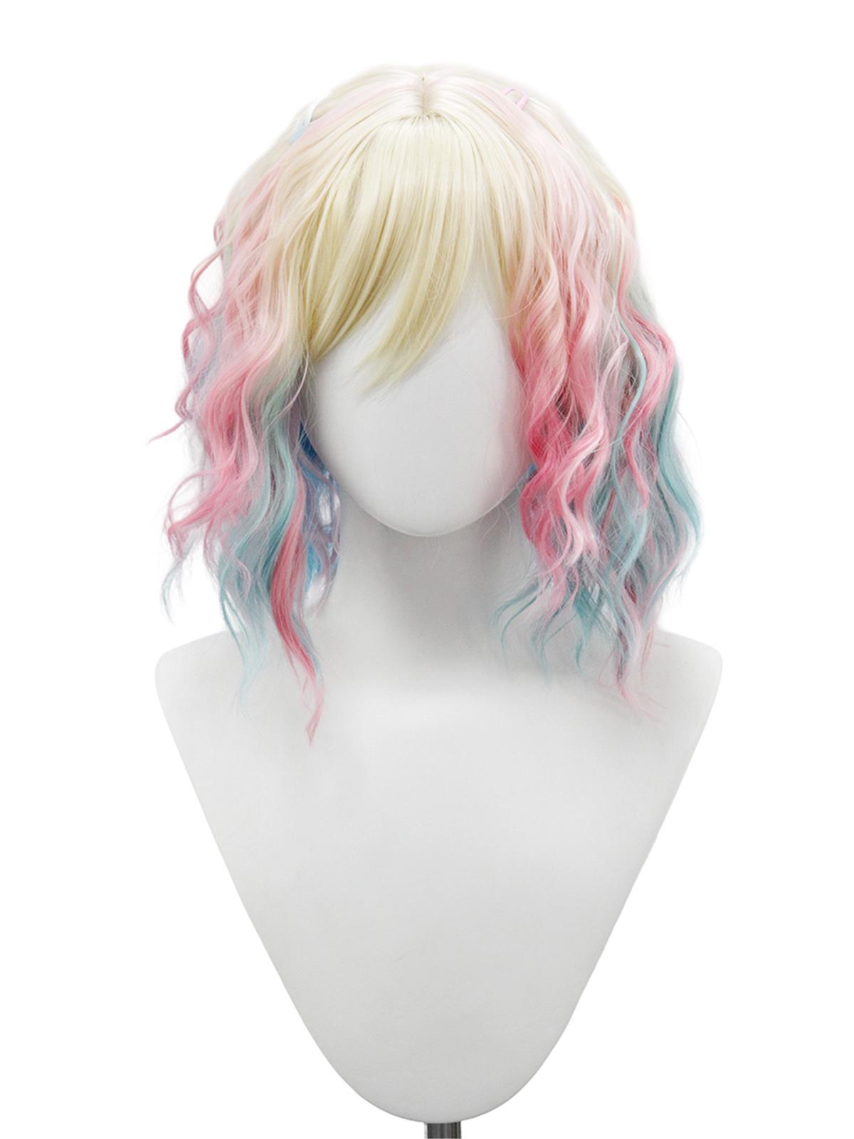 Цветная челка Ци, короткий парик из синтетического волокна | Парик для ролевых игр по американскому телесериалу «Уэнсдей»